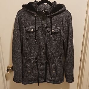 G By Guess Charcoal Hooded Military Jacket